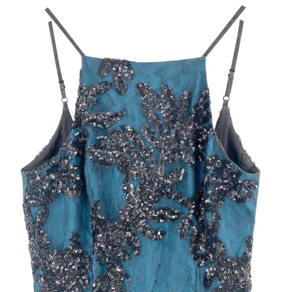 DRESS THE POPULATION Dress Size XS Midi Navy Blue Lace Black Sequin Ashley $258 - Picture 3 of 7